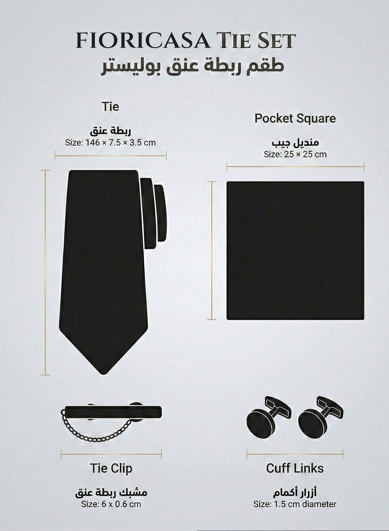 FIORICASA 4-PIECE Men's Necktie Gift Set - Navy Blue Gradient Striped Tie with Matching Pocket Square, Cufflinks and Tie Clip - Elegant Formal Business Accessories Box - Image 2